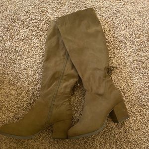 Olive green suede boots